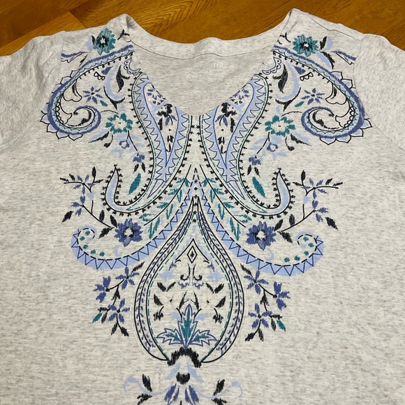 J Jill Pima Slub Knit V neck Tee XL Shirt Southwestern Boho Artsy lightweight - Picture 4 of 13